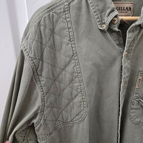Magellan Button up shirt Quilted Mens Medium Olive Green Hunting Outdoor Cotton - Picture 5 of 9